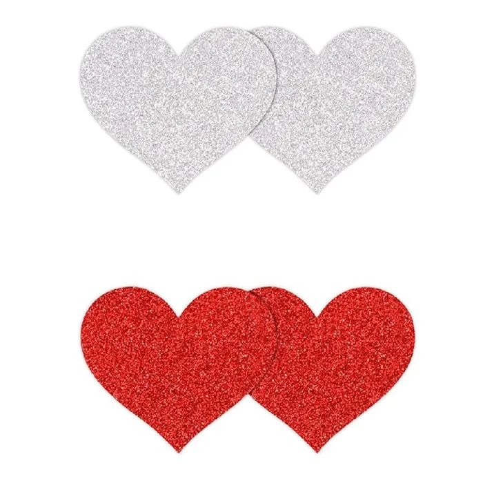 NS Novelties Anal Pretty Pasties Silver and Red Glitter Hearts Set of 2