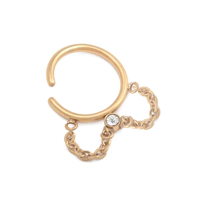 Painful Pleasures 16g BezelSet Crystal Dangle PVD Gold Bendable Septum Ring Price Per 1 Anal