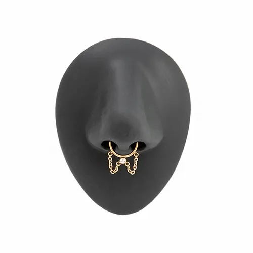 Painful Pleasures 16g BezelSet Crystal Dangle PVD Gold Bendable Septum Ring Price Per 1 Anal