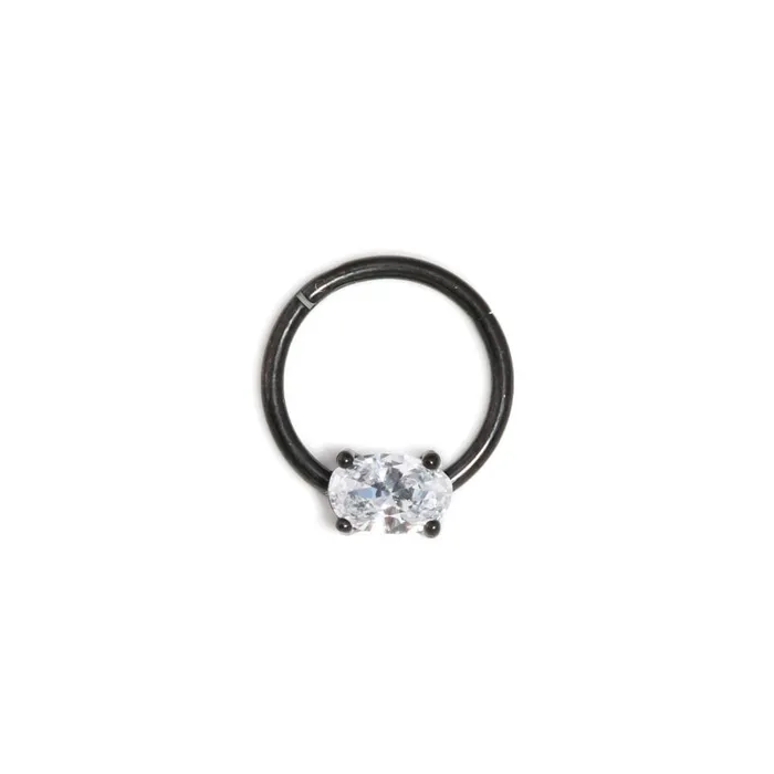 Painful Pleasures Anal 16g Black PVD Steel Septum Clicker with OvalShaped Crystal Price Per 1
