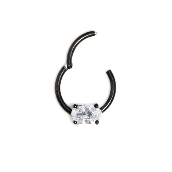 Painful Pleasures Anal 16g Black PVD Steel Septum Clicker with OvalShaped Crystal Price Per 1