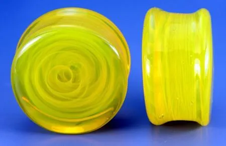 Painful Pleasures Dildos FLAT PLUGS Swirl YELLOW Glass Ear Gauge Jewelry Price Per 1