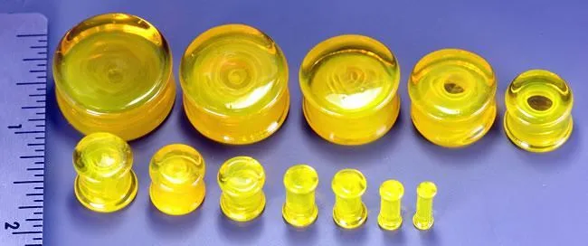 Painful Pleasures Dildos FLAT PLUGS Swirl YELLOW Glass Ear Gauge Jewelry Price Per 1