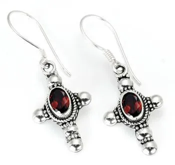 Painful Pleasures Vibrators Bali Oval Gem Cross Indonesian Style Sterling Silver Earrings