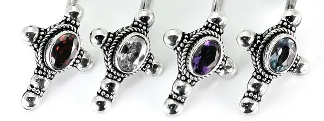 Painful Pleasures Vibrators Bali Oval Gem Cross Indonesian Style Sterling Silver Earrings