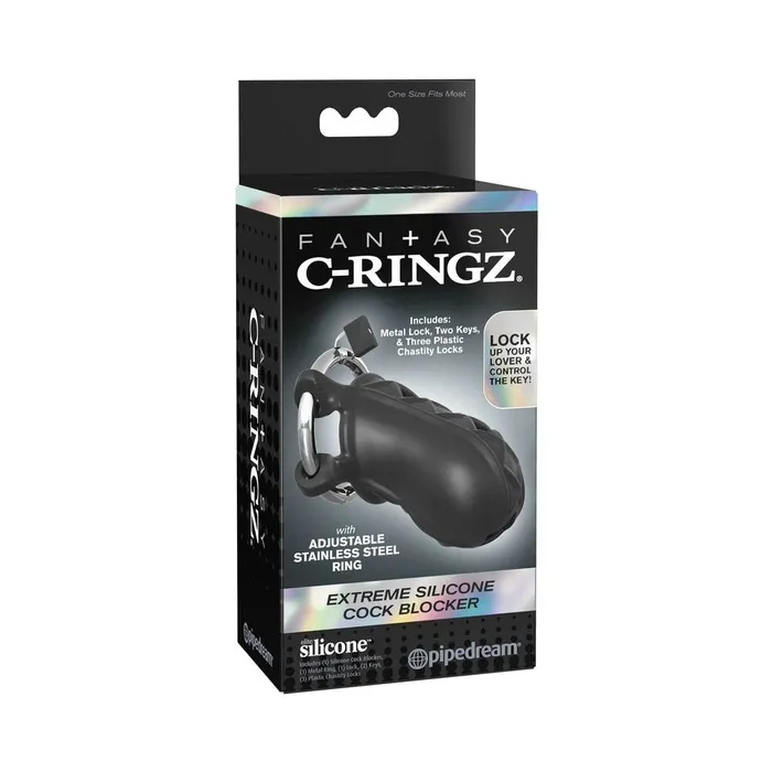 Pipedream Products Male Sex Toys Extreme Silicone Cock Blocker Locking Chastity Cage Black