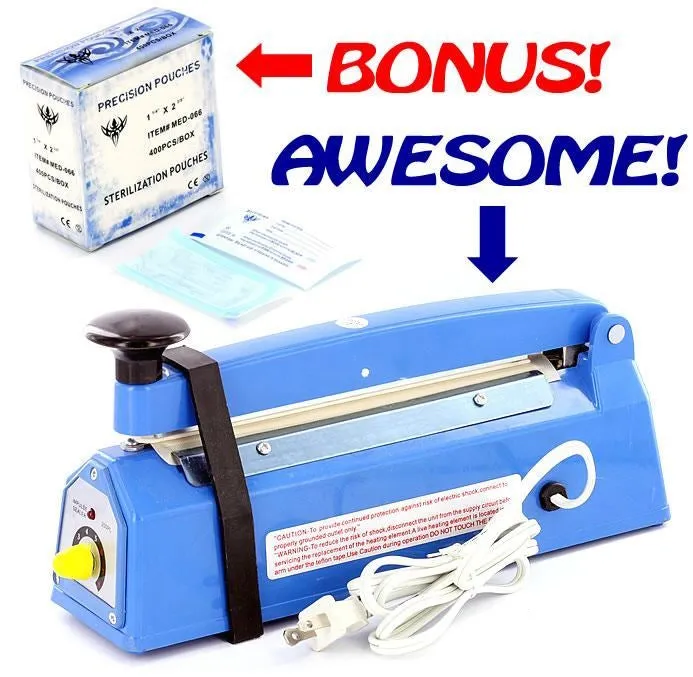 Precision Vibrators Compact 8 Impulse Heat Sealer w 400 Free Sterilization Pouches 110v or 220v Precision Vibrators Compact 8 Impulse Heat Sealer w 400 Free Sterilization Pouches 110v or 220v