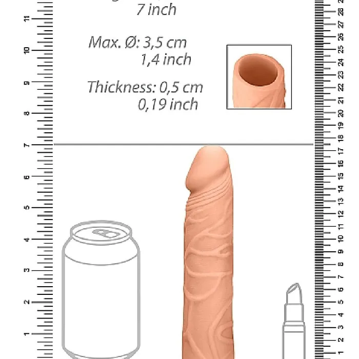 Realrock 7 Inch Penis Extender Sleeve Vanilla Shots Male Sex Toys