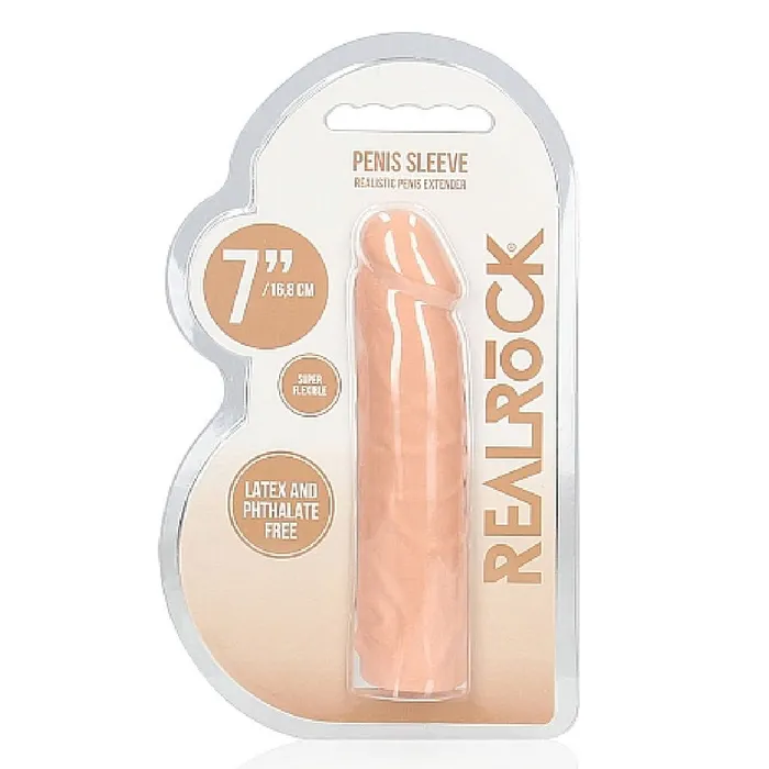 Realrock 7 Inch Penis Extender Sleeve Vanilla Shots Male Sex Toys