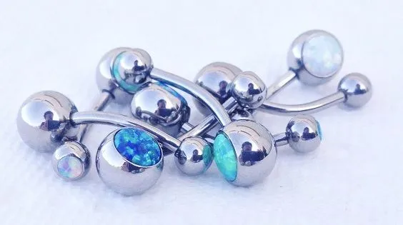 Tilum Male Sex Toys Tilum 14g 38 Internal Double Opal Titanium Belly Button Ring