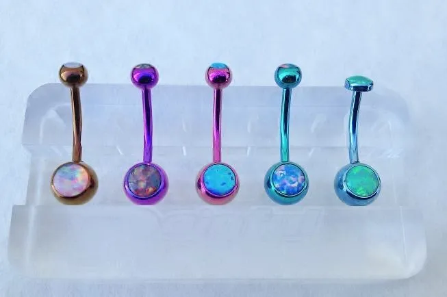 Tilum Male Sex Toys Tilum 14g 38 Internal Double Opal Titanium Belly Button Ring