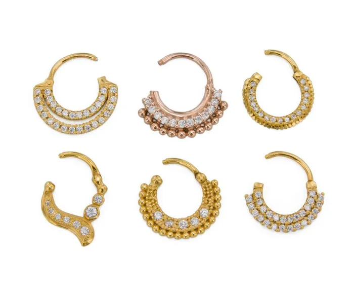 Vibrators 16g Septum Clicker Rose Gold Plated Jeweled Fan Ring Painful Pleasures