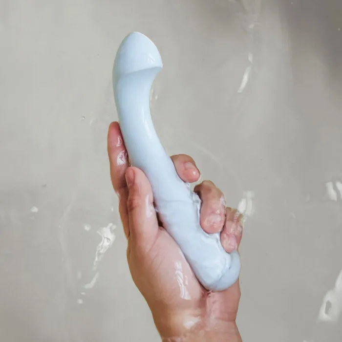 Vibrators Dame Products Dame Arc Silicone Waterproof GSpot Vibrator Ice Blue