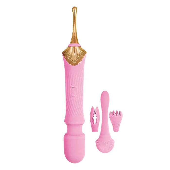 Vibrators Nasstoys The Goddess Double Ended Wand Pinpoint Vibe with 3 Attachments Pink Vibrators Nasstoys The Goddess Double Ended Wand Pinpoint Vibe with 3 Attachments Pink