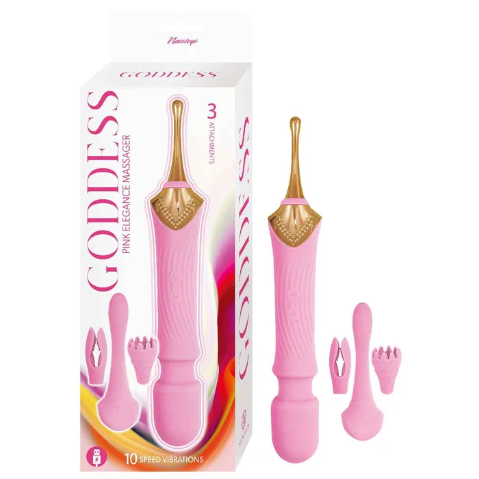 Vibrators Nasstoys The Goddess Double Ended Wand Pinpoint Vibe with 3 Attachments Pink