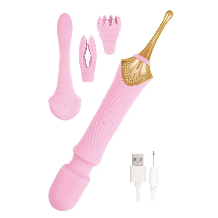 Vibrators Nasstoys The Goddess Double Ended Wand Pinpoint Vibe with 3 Attachments Pink