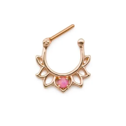 Vibrators Painful Pleasures 16g Steel Septum Clicker with Gold PVD Coating and Pink Opal Lotus Flower Design Price Per 1