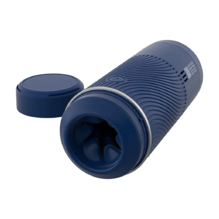 WOW Male Sex Toys Pow Double Ended Manual Silicone Stroker with Suction Control Blue