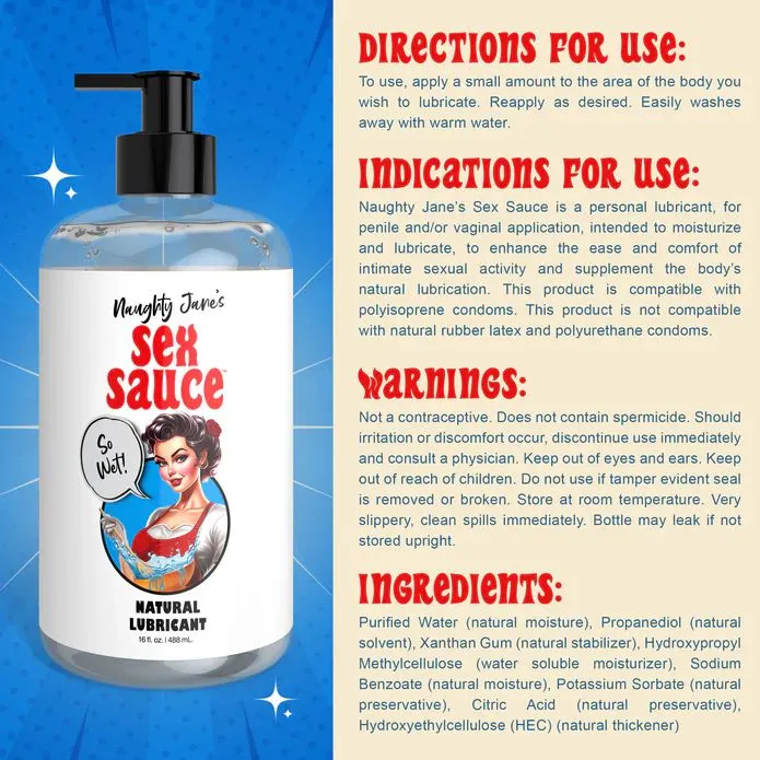 XR Brands Sexual Health Wellbeing Naughty Janes Sex Sauce Natural Water Based Lubricant 16oz