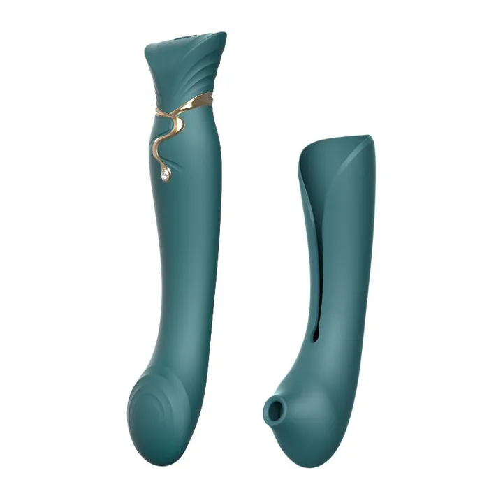 ZALO USA Female Sex Toys ZALO USA Queen Set Gspot PulseWave Vibrator with Suction Sleeve Jewel Green